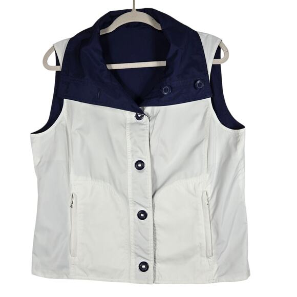Lauren Ralph Lauren Vest Womens Large Navy White Reversible Collar Zip Pockets - Picture 2 of 10